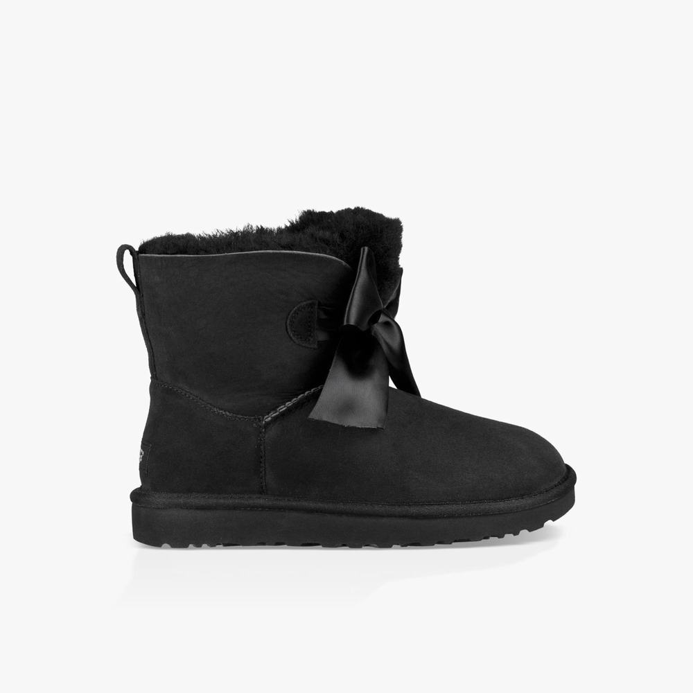 Bottes Classic UGG Gita Bow Mini Femme Noir Soldes 811XWUKO